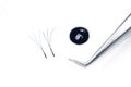 Close-up tool for eyelash extension. Master of tweezers is working Royalty Free Stock Photo