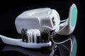 Close up of toothbrush and dental floss on black Royalty Free Stock Photo