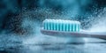 Close-up of a toothbrush with minty toothpaste creating bubbles in a bright bathroom setting Royalty Free Stock Photo