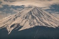 Close up top of Fuji mountain with snow cover on the top with could, fujisan Royalty Free Stock Photo