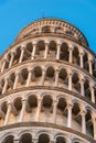 Close-up of the top of the leaning tower of Pisa Tuscany, Italy Royalty Free Stock Photo