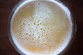 Close up top view bubble froth of beer on glasses