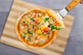 Close up and top view of Chicken mushroom jalapeno pizza Royalty Free Stock Photo