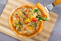 Close up and top view of Chicken mushroom jalapeno pizza Royalty Free Stock Photo