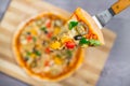 Close up and top view of Chicken mushroom jalapeno pizza Royalty Free Stock Photo