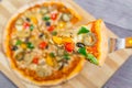 Close up and top view of Chicken mushroom jalapeno pizza Royalty Free Stock Photo