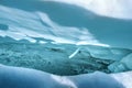 Close up top view of the crevasses in the glacier.