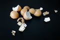 Chicken egg shell on black background, focus selective Royalty Free Stock Photo