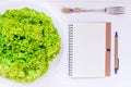 Close up Top view Fresh green lettuce on round plate served with Royalty Free Stock Photo