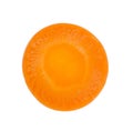 Close up top view of fresh one carrot slice isolated on white background, File contains a clipping path Royalty Free Stock Photo