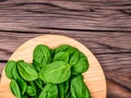 close up top view fresh spinach on table, healthy food concept