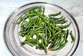 Close up top view of freshly harvested green chillies Royalty Free Stock Photo