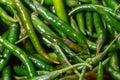 Close up top view of freshly harvested green chillies Royalty Free Stock Photo