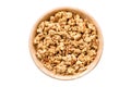 Close up top view granola in the bowl on isolated with clipping