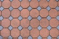 Close-up top view hexagonal bricks street background, Octagon paving brick sidewalk texture. highly detailed resolution copy space Royalty Free Stock Photo