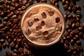 Close-up top view of ingredients Iced mocha, Coffee. AI Generated