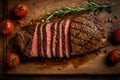 Close-up top view of ingredients London Broil Steak on a table. AI Generated Royalty Free Stock Photo