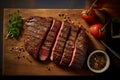 Close-up top view of ingredients London Broil Steak on a table. AI Generated Royalty Free Stock Photo