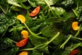 Close-up top view of ingredients Wakame Remix Salad Veggie, Japanese food. AI Generated
