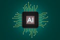 Close up top view Mainboard Electronic computer background, AI concept
