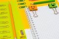 Close up top view photo of bright colorful school supplies. Set Royalty Free Stock Photo