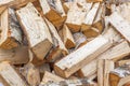 A close-up top view of a pile of chopped birch firewood. Royalty Free Stock Photo