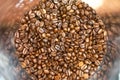 top view roasted coffee beans in hopper for background