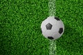 Close up of top view soccer or football game field with grass and white lines, before the start of the game Royalty Free Stock Photo