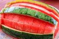 Close up top view style of peeled watermelon ready to eat. Royalty Free Stock Photo