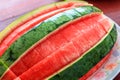 Close up top view style of peeled watermelon ready to eat. Royalty Free Stock Photo