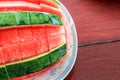 Close up top view style of peeled watermelon ready to eat.