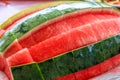 Close up top view style of peeled watermelon ready to eat.