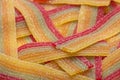 Close up top view of sugar coated candy strips Royalty Free Stock Photo