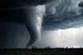 close-up of tornado, with lightning and storm clouds visible, threatening destruction Royalty Free Stock Photo