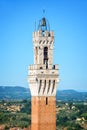 Close up of Torre del Mangia Mangia tower in Siena, Tuscany Italy Royalty Free Stock Photo