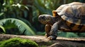 A Gentle Giant: Close-Up Portrait of a Land Turtle in Lush Green Habitat Royalty Free Stock Photo