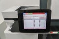 Close up touch screen of office printer on fax