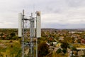 Close-up of tower with 5G and 4G cellular network antenna. Aerial view Royalty Free Stock Photo