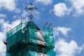 Close-up of the Tower of the Greek-Catholic Church in scaffoldin Royalty Free Stock Photo