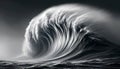 Close-up of a towering, dramatic wave cresting at open sea