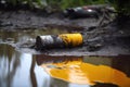 close-up of toxic waste spill, with hazardous chemicals seeping into the environment Royalty Free Stock Photo