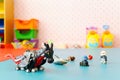 Close up of toys in kid`s playing room