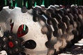 Close up of tractor disc harrows, agricultural machinery equipment