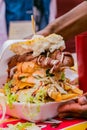 Close up of Traditional African bread based street food called Bunny Chow at outdoor festival Royalty Free Stock Photo