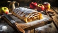 Traditional Apple Strudel on a Wooden Cutting Board - Generative Ai