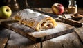 Traditional Apple Strudel on a Wooden Cutting Board - Generative Ai