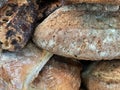 Close up, Traditional Artisan bread, homemade sourdough bread with crispy crust Royalty Free Stock Photo