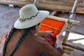 Close-up of traditional Aymara weaving in the making on an old fashioned wooden loom Royalty Free Stock Photo