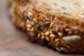 Close-up on traditional bread with cereals and seeds. The texture of the bread with blurred background. Royalty Free Stock Photo