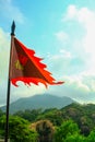 Close up of the traditional Chinese ancient style flag in the rural. Royalty Free Stock Photo